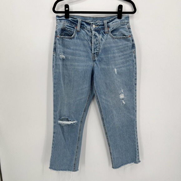 Old Navy Slouchy Straight Jeans Womens 6 High Rise Button Fly Raw Hem Cotton - Picture 1 of 14